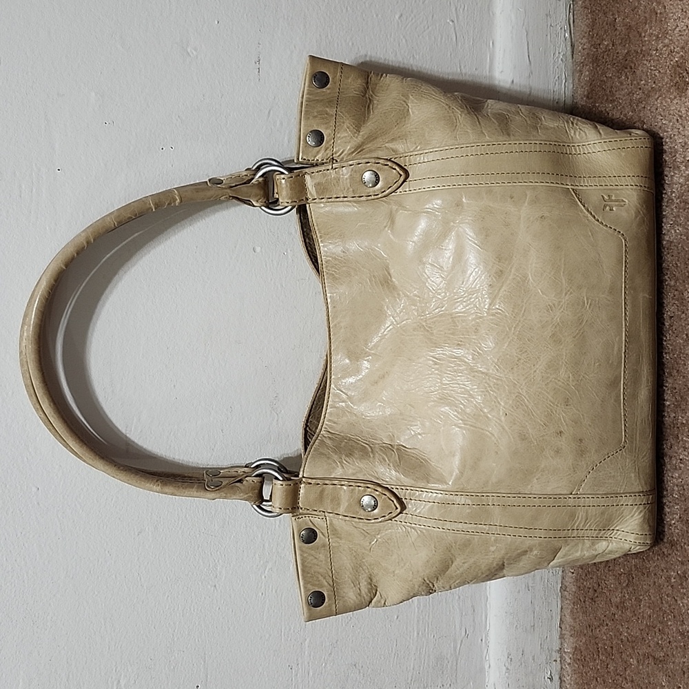 Frye Melissa Shoulder Bag Leather Cream Biege Handbag Tote Purse